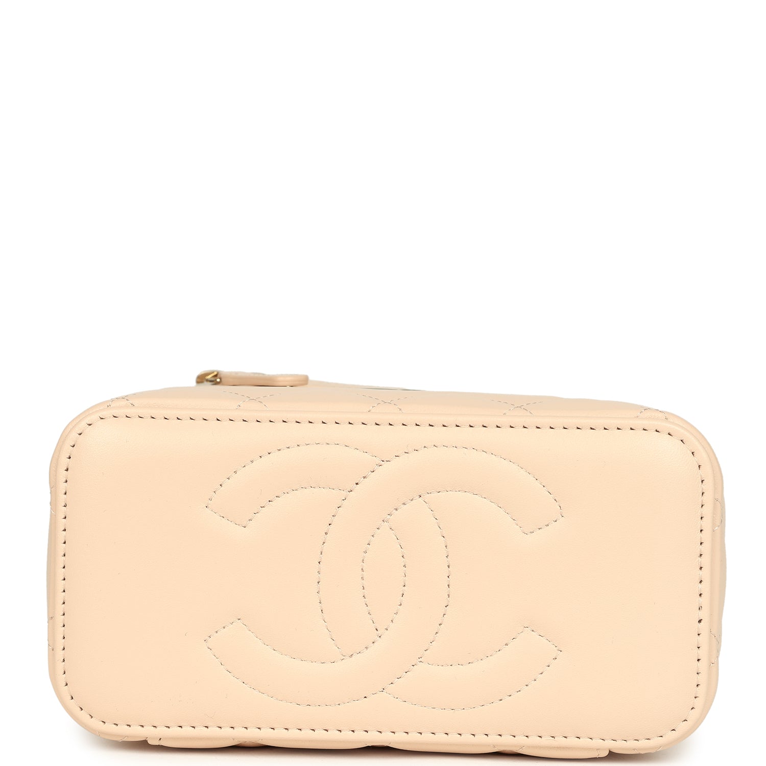 Small Top Handle Vanity Case Light Beige Lambskin Light Gold Hardware