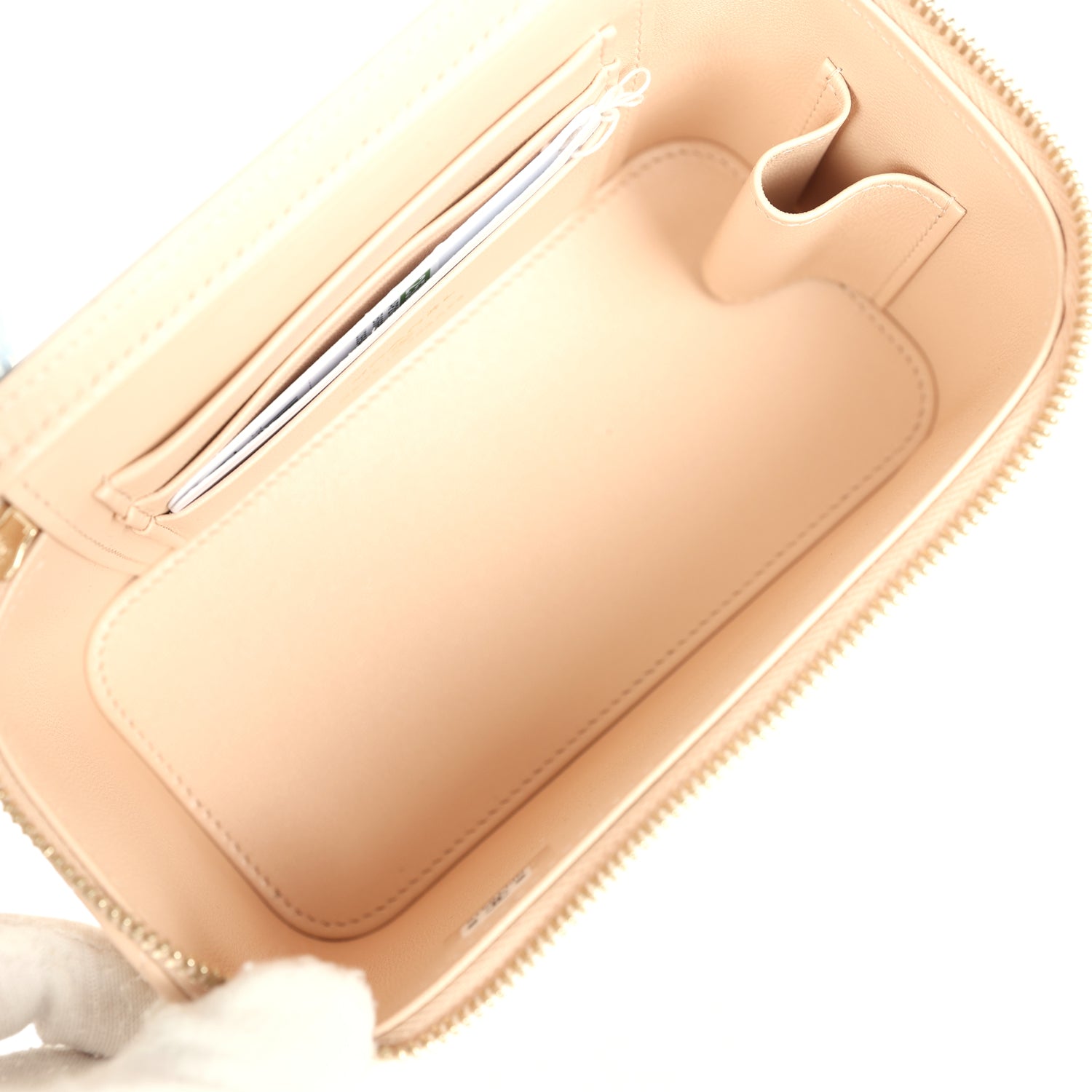 Small Top Handle Vanity Case Light Beige Lambskin Light Gold Hardware
