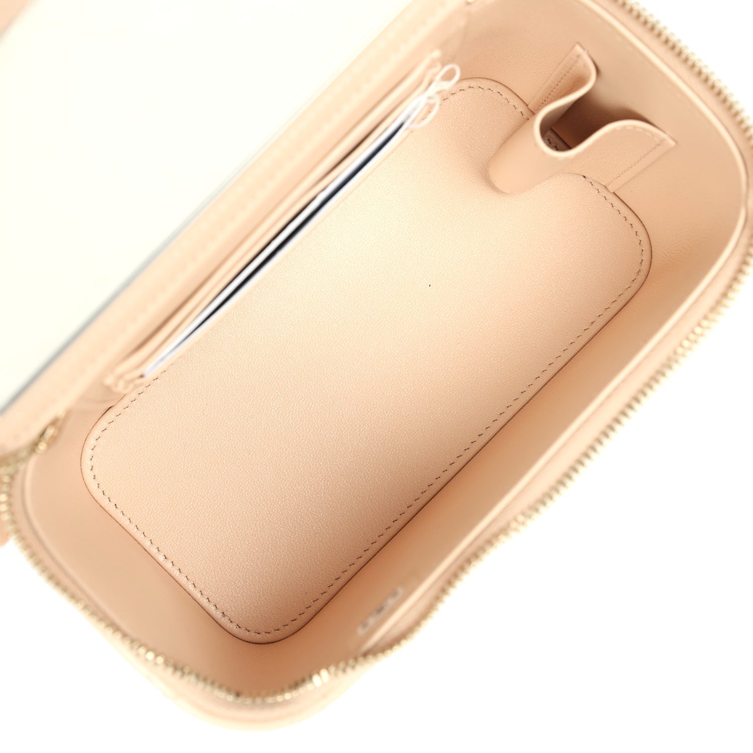 Small Top Handle Vanity Case Light Beige Lambskin Light Gold Hardware