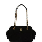Small Bowling Bag Black Suede Antique Gold Hardware