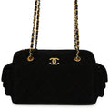Small Bowling Bag Black Suede Antique Gold Hardware