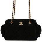 Small Bowling Bag Black Suede Antique Gold Hardware