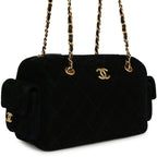 Small Bowling Bag Black Suede Antique Gold Hardware