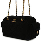 Small Bowling Bag Black Suede Antique Gold Hardware