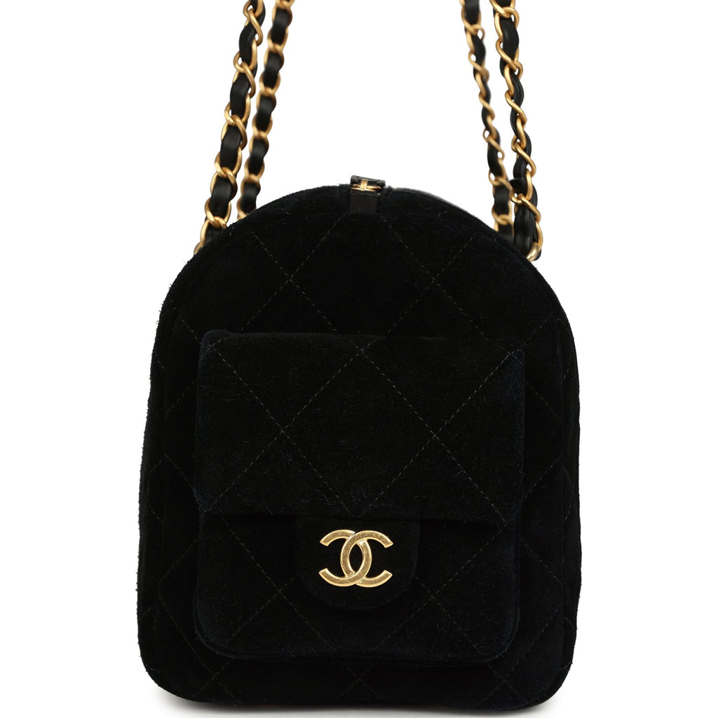 Small Bowling Bag Black Suede Antique Gold Hardware