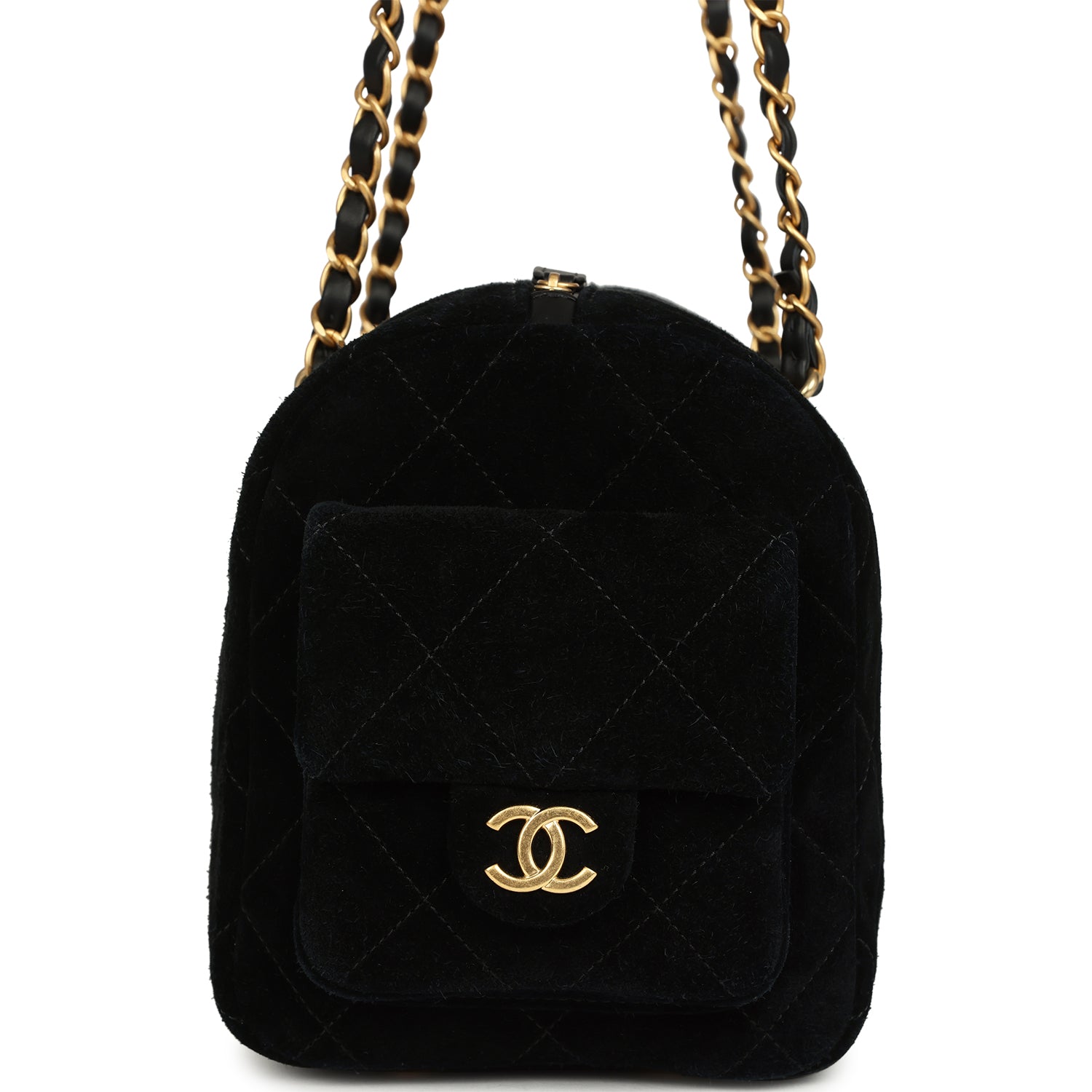 Small Bowling Bag Black Suede Antique Gold Hardware