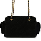 Small Bowling Bag Black Suede Antique Gold Hardware