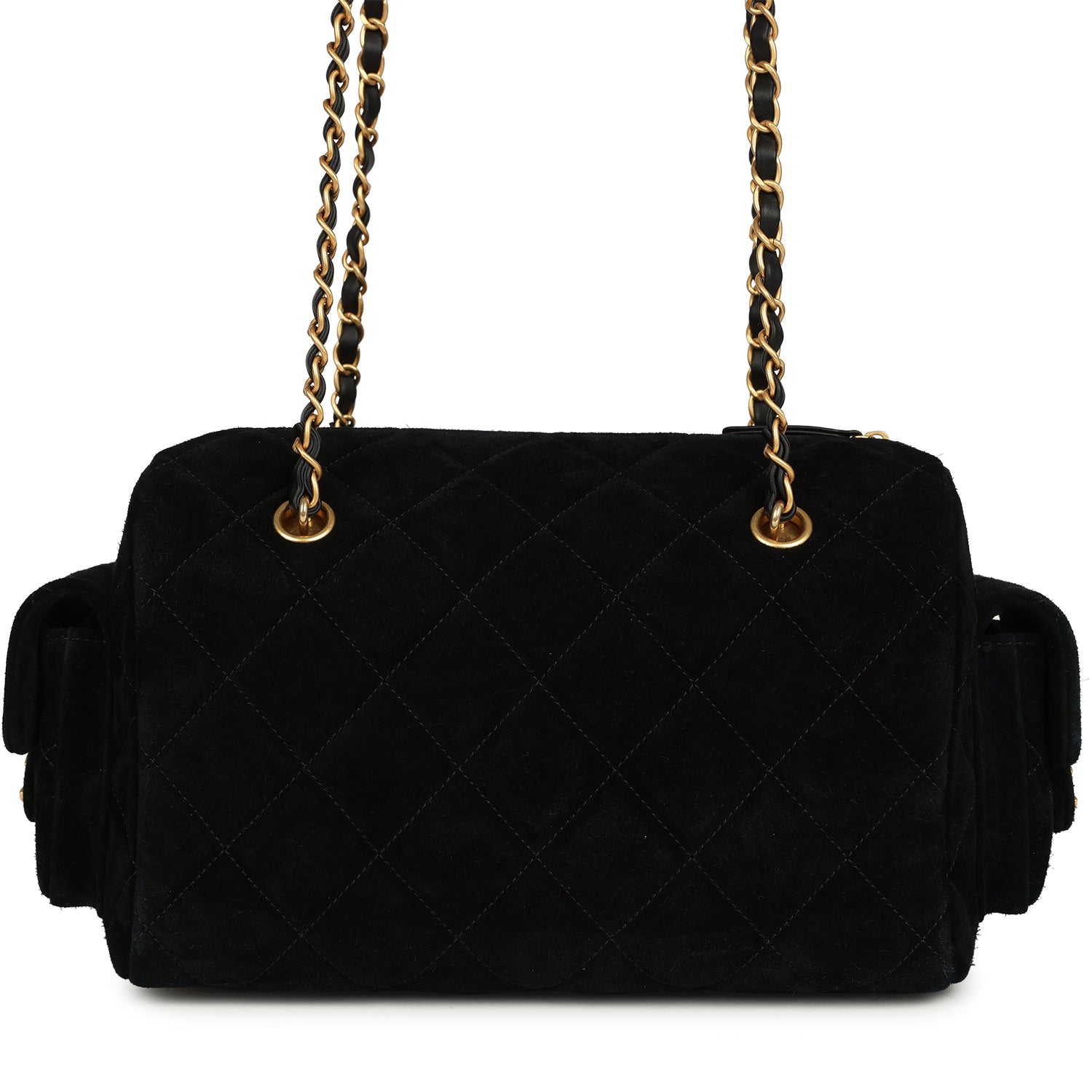 Small Bowling Bag Black Suede Antique Gold Hardware