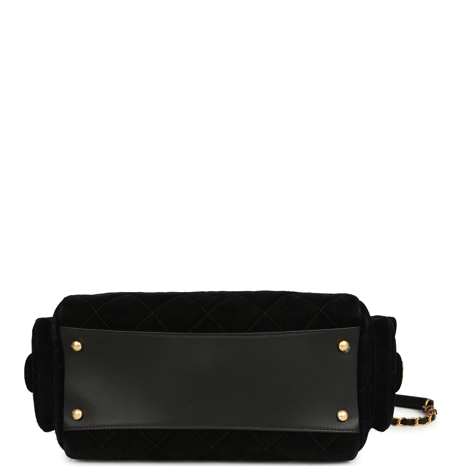 Small Bowling Bag Black Suede Antique Gold Hardware