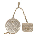 Round Clip-On Coin Purse and Airpod Pro Case Metallic Gold Goatskin Light Gold Hardware