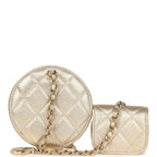 Round Clip-On Coin Purse and Airpod Pro Case Metallic Gold Goatskin Light Gold Hardware