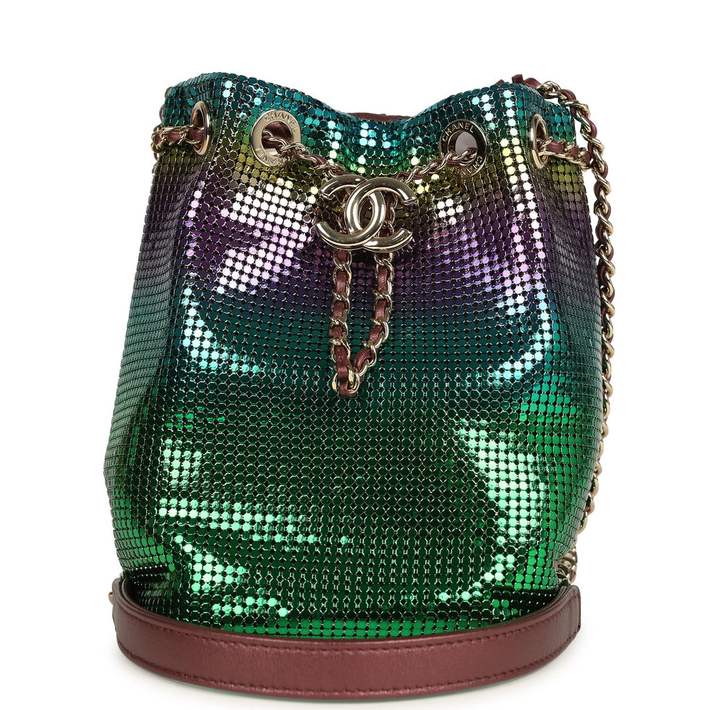 Mini Bucket Bag Green, Purple and Blue Ombre Metallic Mesh Light Gold Hardware