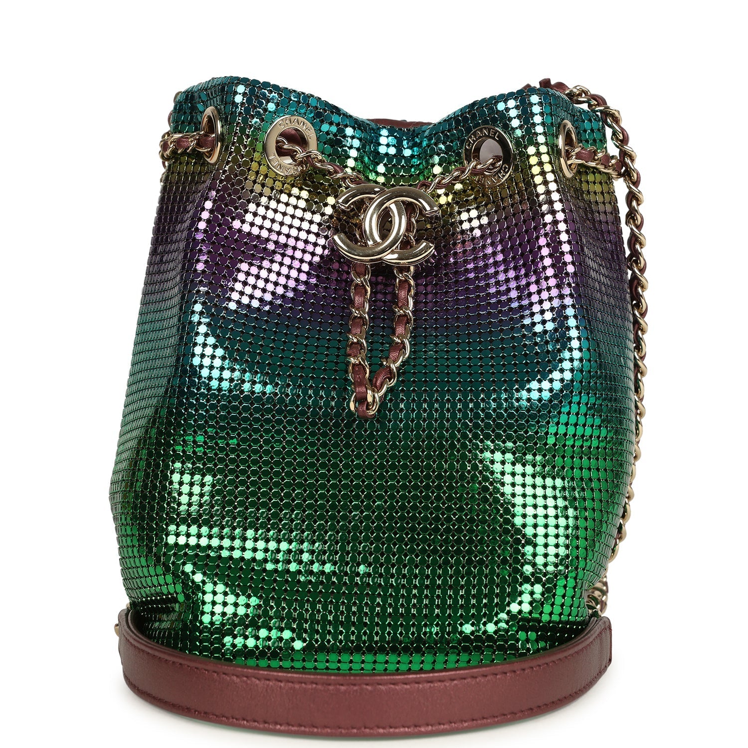 Mini Bucket Bag Green, Purple and Blue Ombre Metallic Mesh Light Gold Hardware