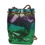 Mini Bucket Bag Green, Purple and Blue Ombre Metallic Mesh Light Gold Hardware