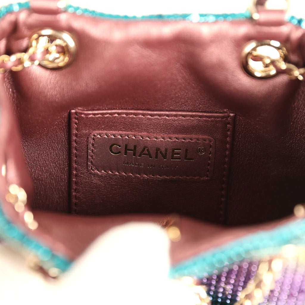 Mini Bucket Bag Green, Purple and Blue Ombre Metallic Mesh Light Gold Hardware