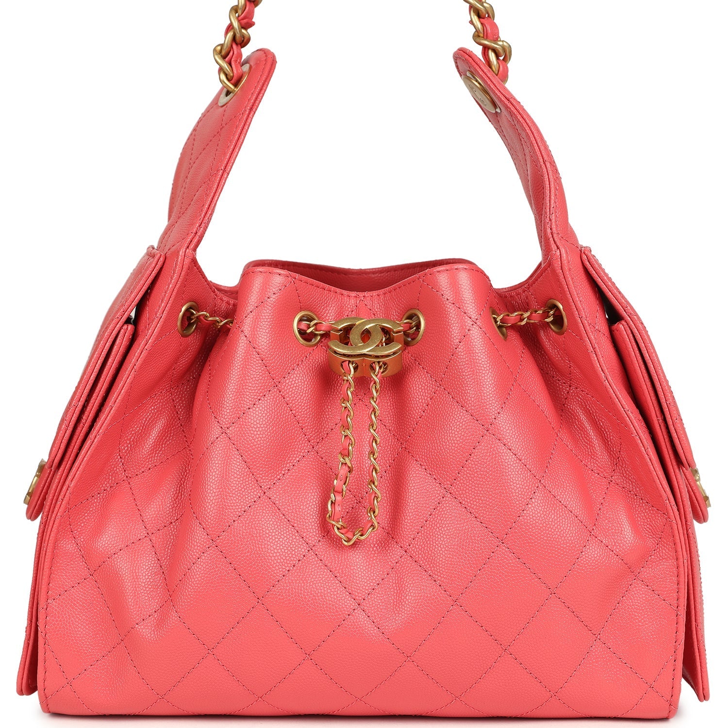 Small 25 Hobo Bag Coral Pink Caviar Antique Gold Hardware