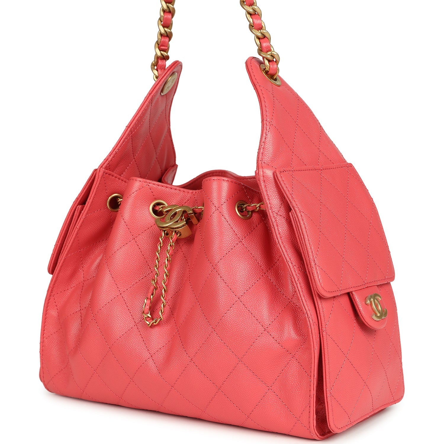 Small 25 Hobo Bag Coral Pink Caviar Antique Gold Hardware