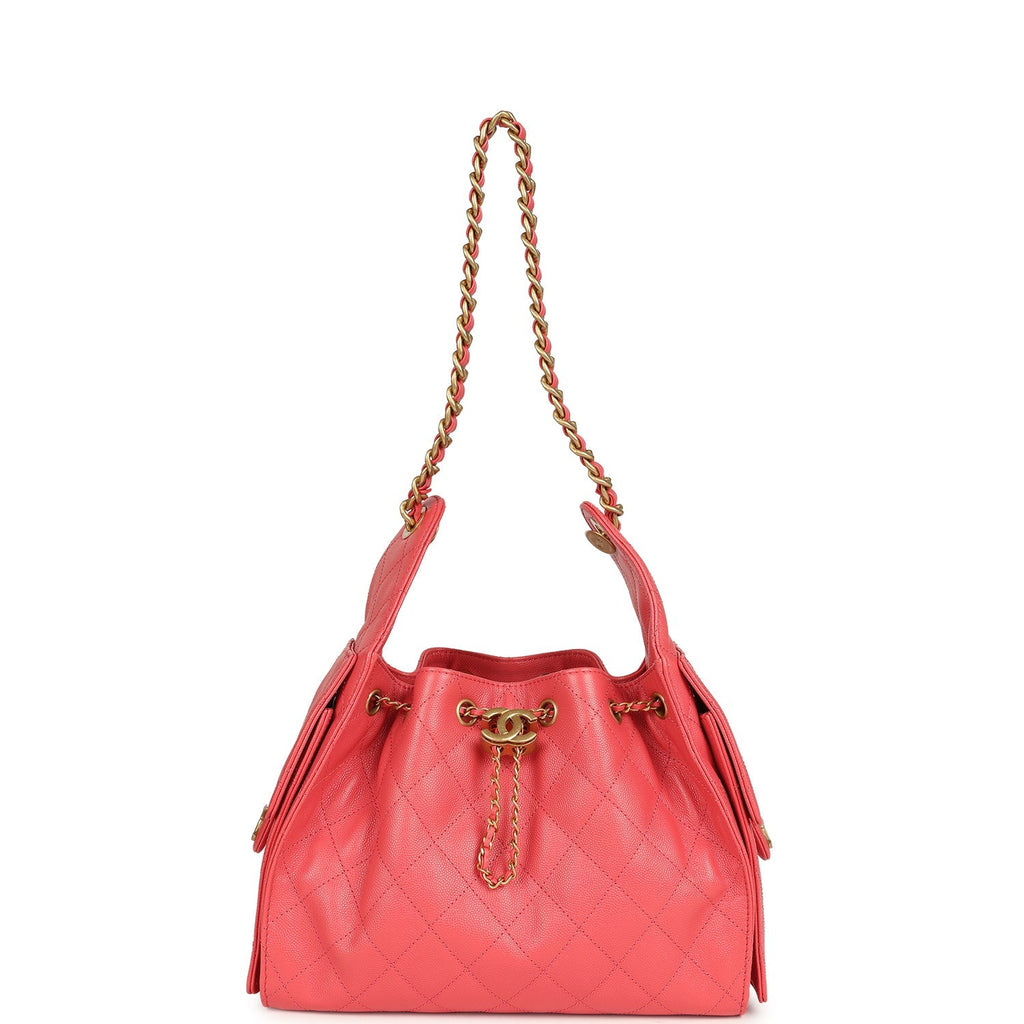 Small 25 Hobo Bag Coral Pink Caviar Antique Gold Hardware