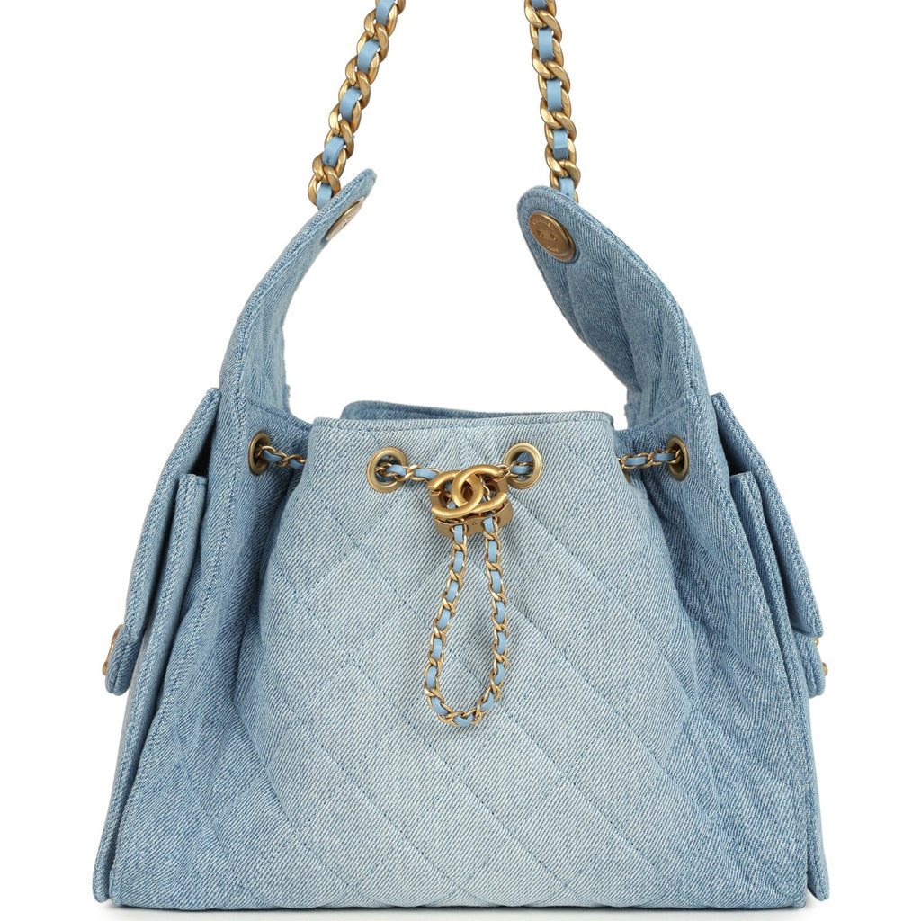 Small 25 Hobo Bag Light Blue Washed Denim Antique Gold Hardware