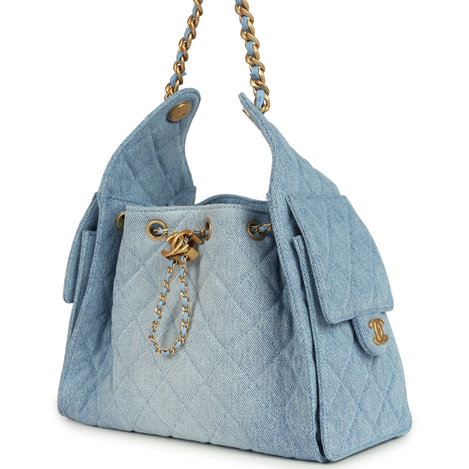 Small 25 Hobo Bag Light Blue Washed Denim Antique Gold Hardware