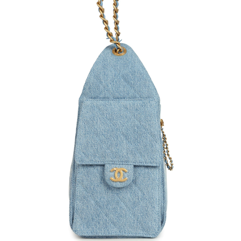 Small 25 Hobo Bag Light Blue Washed Denim Antique Gold Hardware