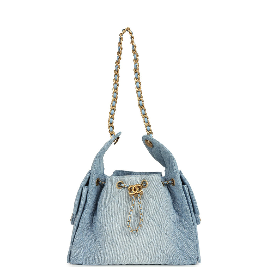Small 25 Hobo Bag Light Blue Washed Denim Antique Gold Hardware