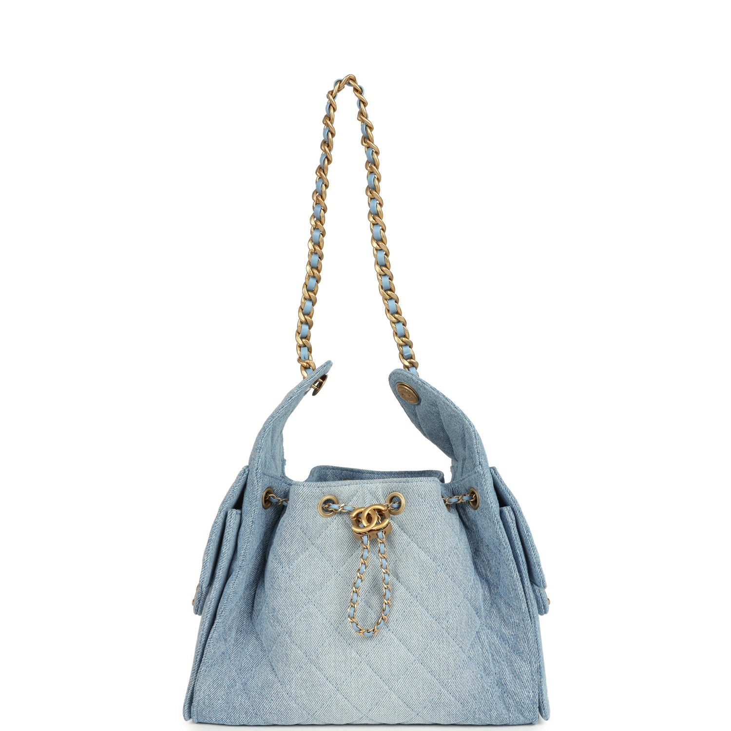 Small 25 Hobo Bag Light Blue Washed Denim Antique Gold Hardware