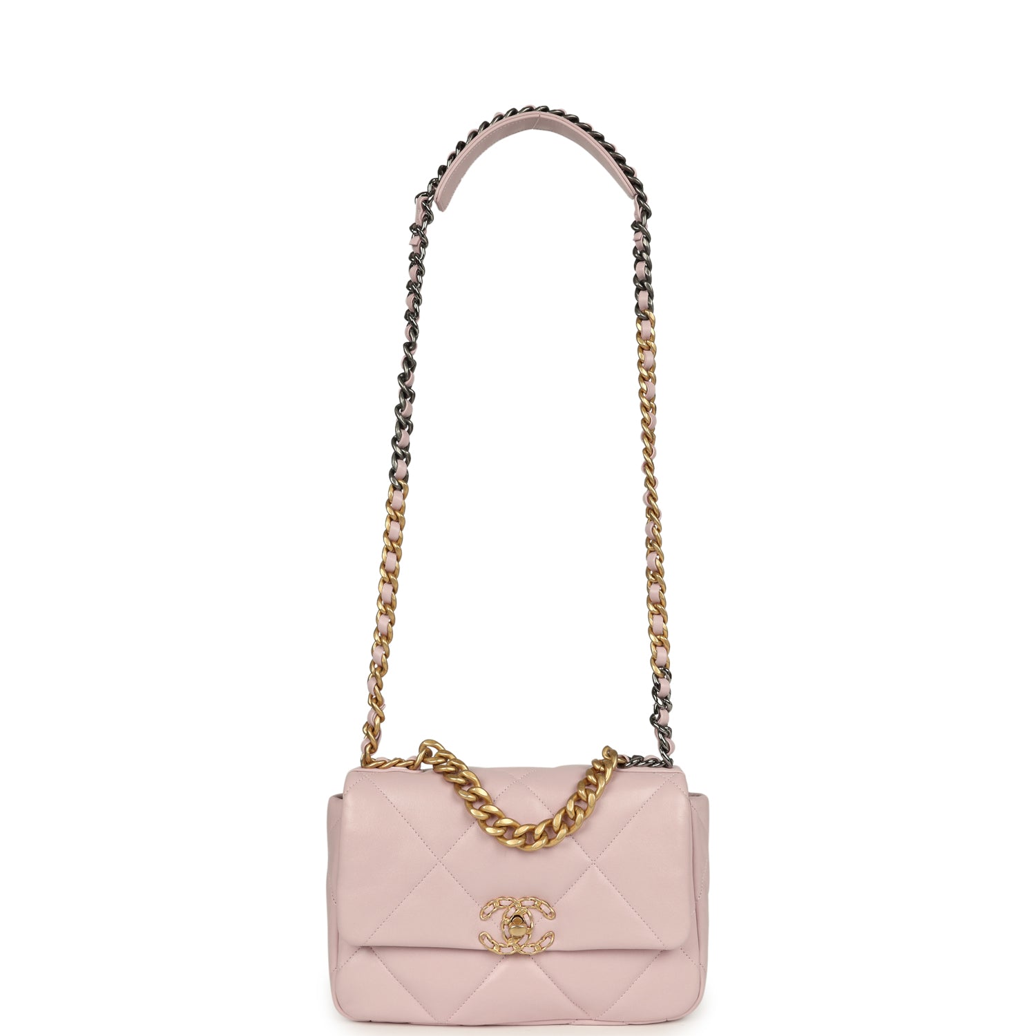 Medium 19 Flap Bag Light Pink Shiny Lambskin Mixed Metal Hardware