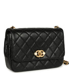 Small Pearl Flap Bag Black Shiny Calfskin Brushed Gold Hardware