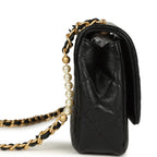 Small Pearl Flap Bag Black Shiny Calfskin Brushed Gold Hardware