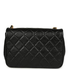 Small Pearl Flap Bag Black Shiny Calfskin Brushed Gold Hardware