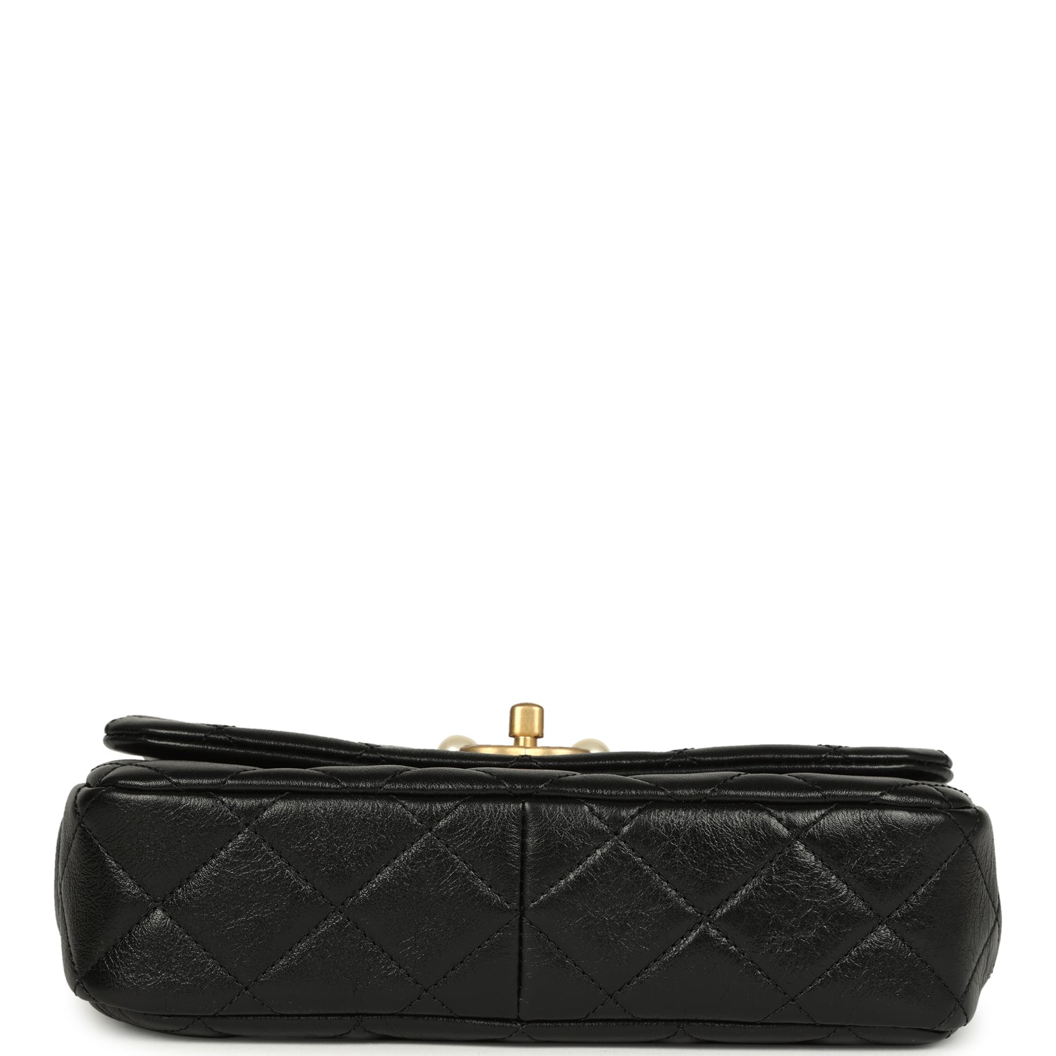 Small Pearl Flap Bag Black Shiny Calfskin Brushed Gold Hardware