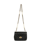 Small Pearl Flap Bag Black Shiny Calfskin Brushed Gold Hardware