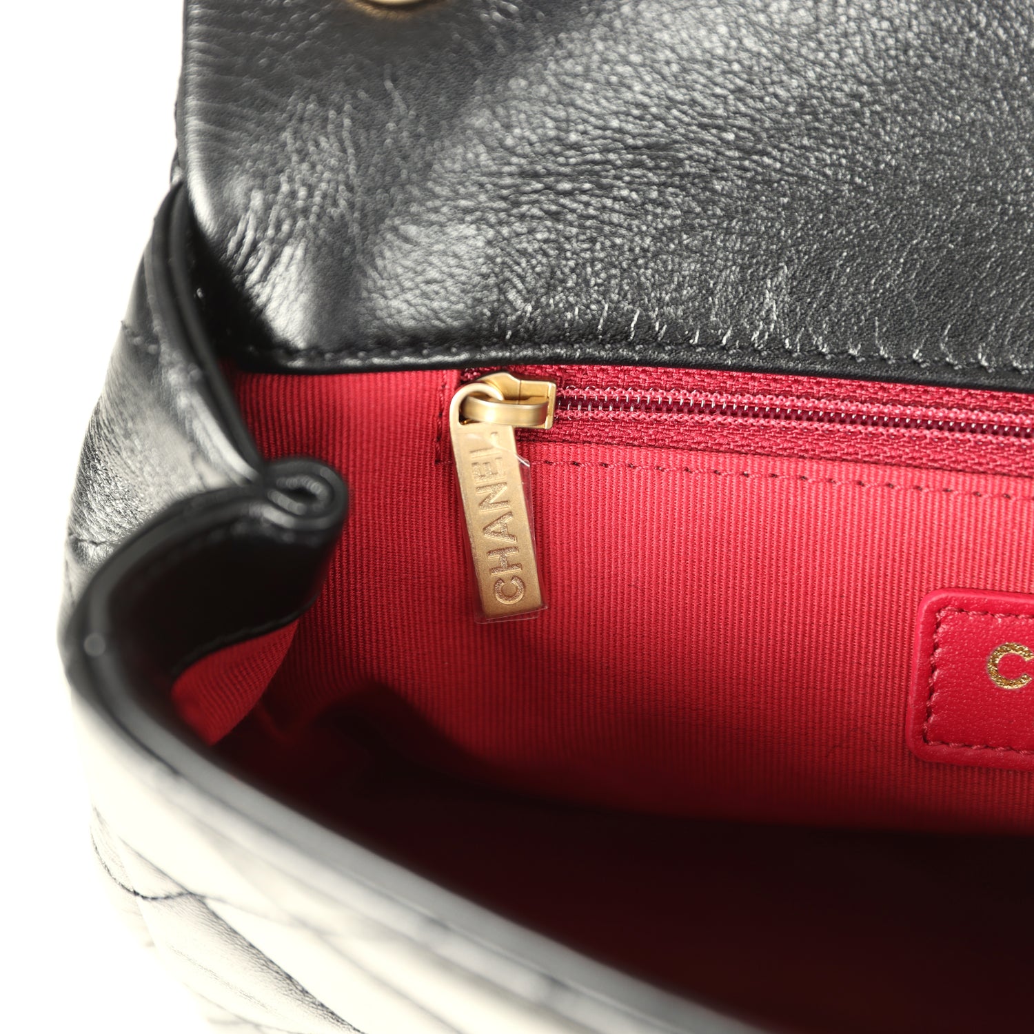 Small Pearl Flap Bag Black Shiny Calfskin Brushed Gold Hardware