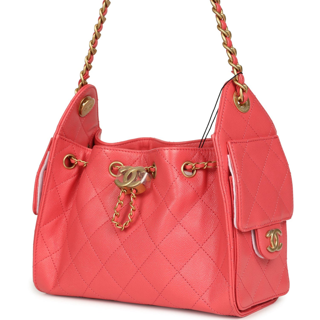 Mini 25 Hobo Bag Coral Pink Caviar Antique Gold Hardware
