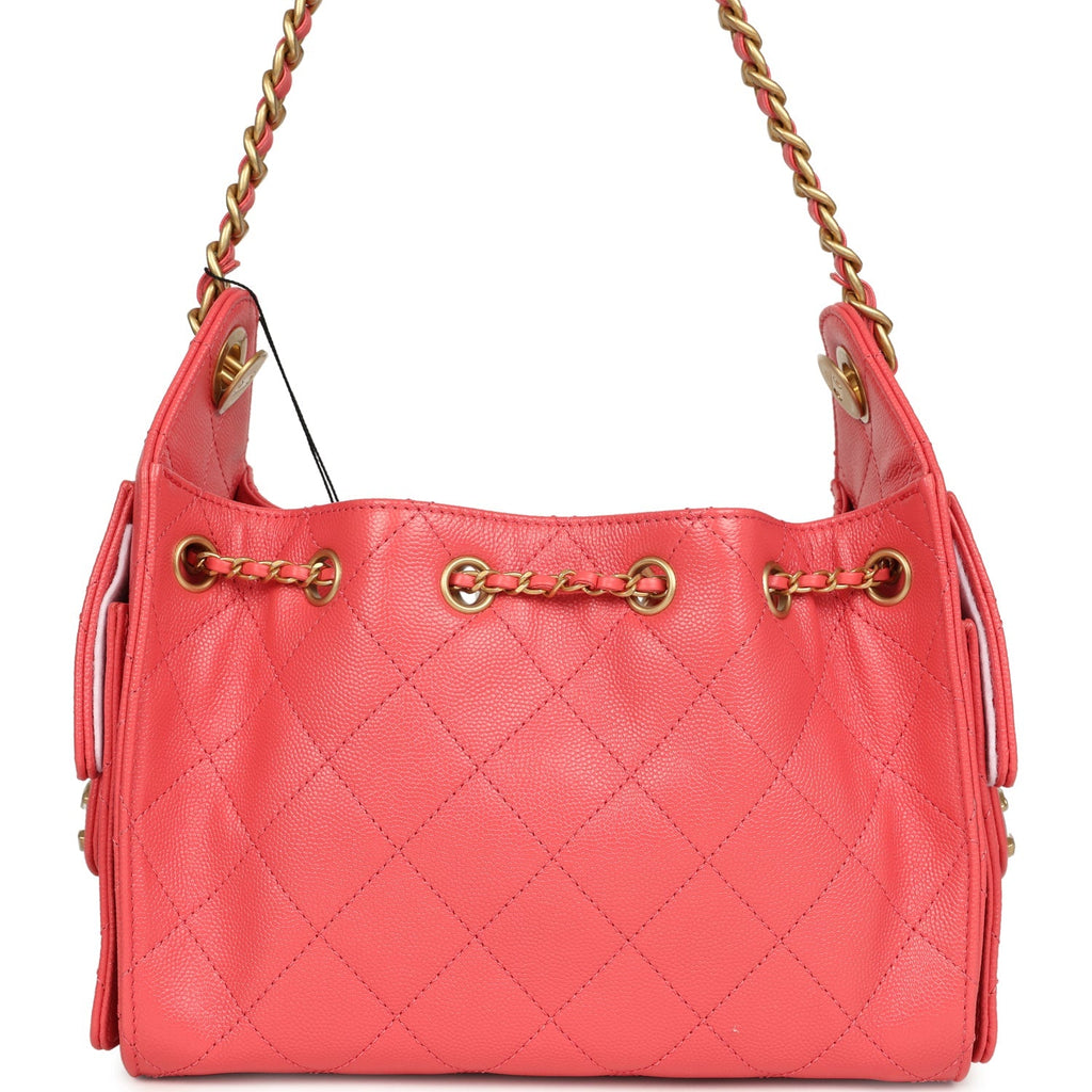 Mini 25 Hobo Bag Coral Pink Caviar Antique Gold Hardware