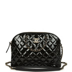 Top Handle Shopping Bag Black Patent Leather Gold Hardware