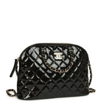 Top Handle Shopping Bag Black Patent Leather Gold Hardware