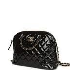 Top Handle Shopping Bag Black Patent Leather Gold Hardware