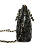 Top Handle Shopping Bag Black Patent Leather Gold Hardware
