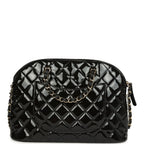 Top Handle Shopping Bag Black Patent Leather Gold Hardware