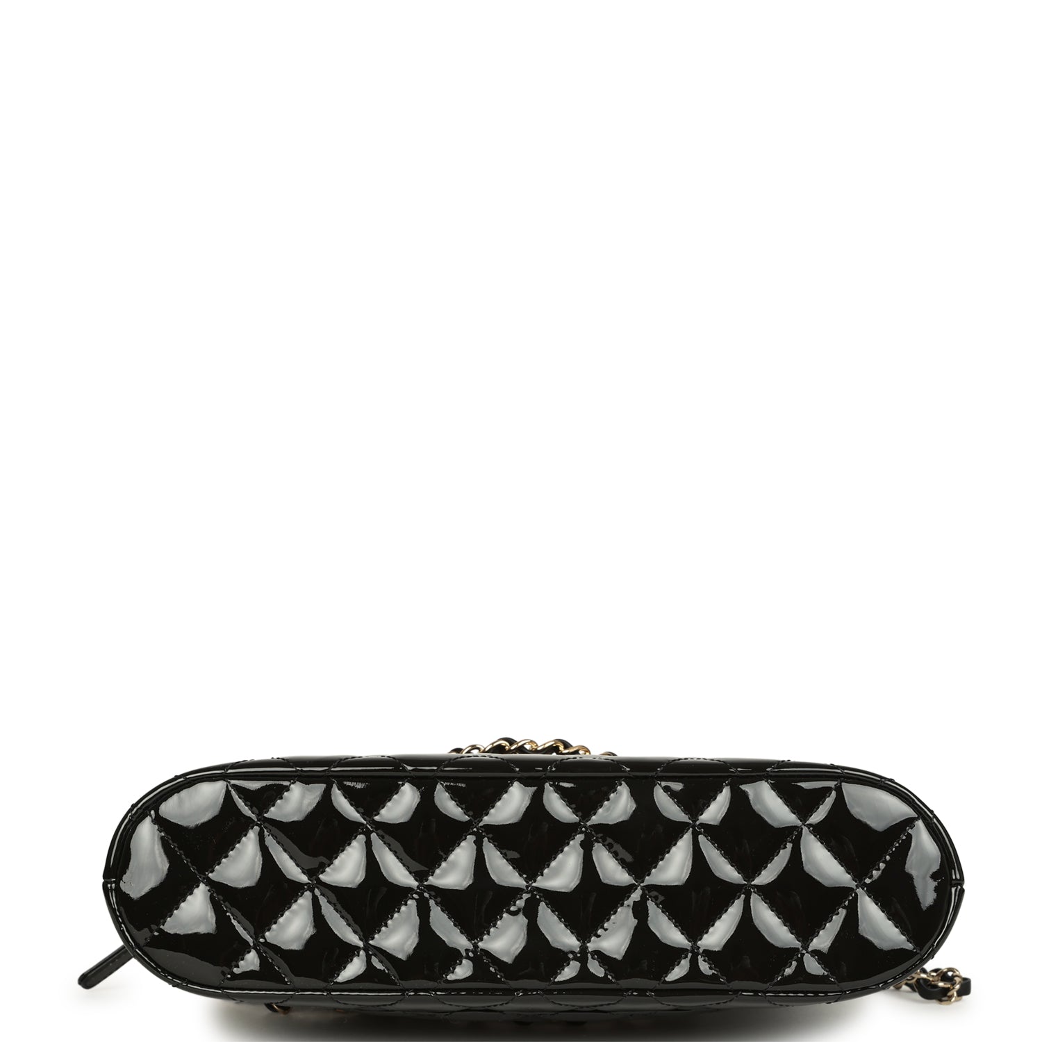 Top Handle Shopping Bag Black Patent Leather Gold Hardware