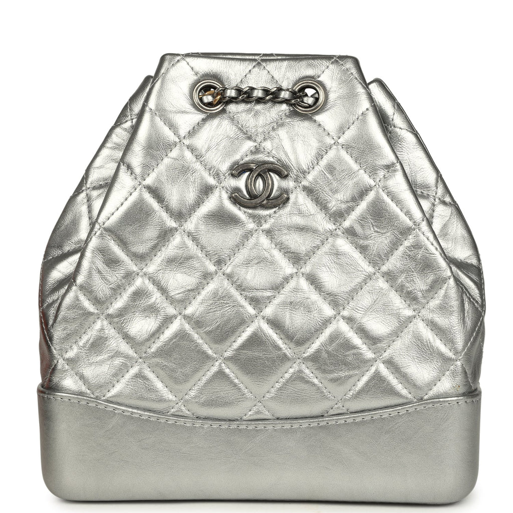 Small Gabrielle Backpack Metallic Silver Aged Calfskin Mixed Metal Hardware