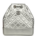 Small Gabrielle Backpack Metallic Silver Aged Calfskin Mixed Metal Hardware