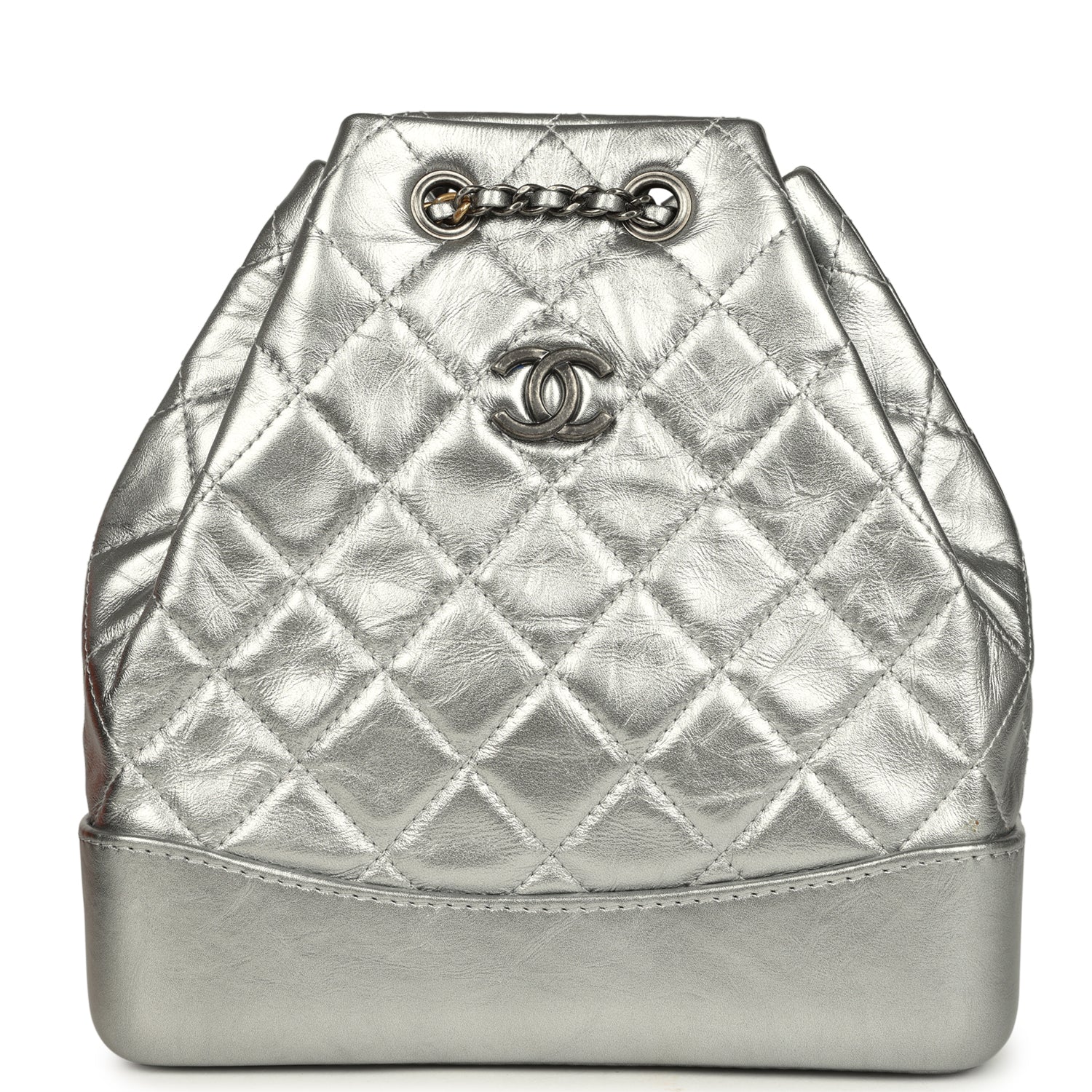 Small Gabrielle Backpack Metallic Silver Aged Calfskin Mixed Metal Hardware