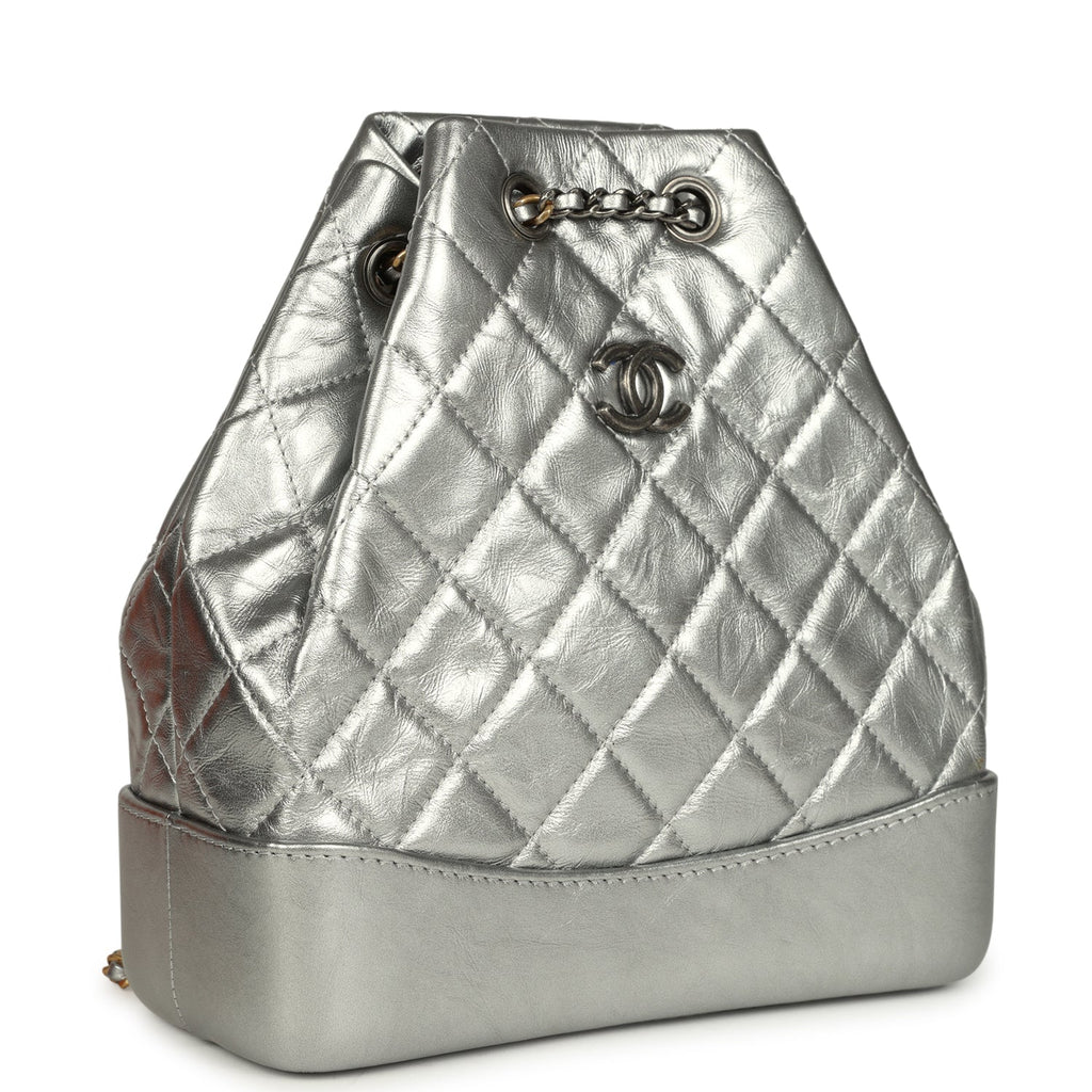 Small Gabrielle Backpack Metallic Silver Aged Calfskin Mixed Metal Hardware