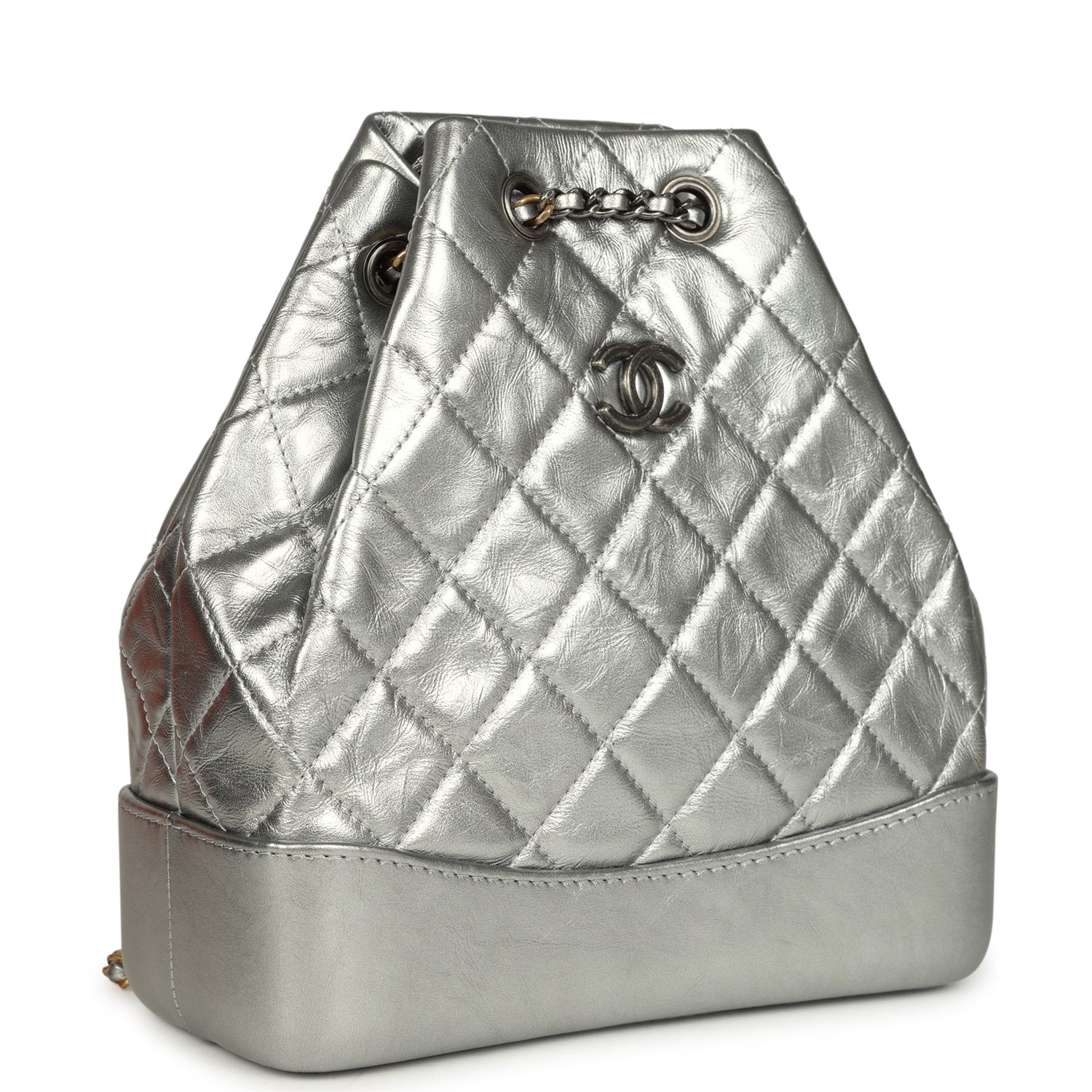 Small Gabrielle Backpack Metallic Silver Aged Calfskin Mixed Metal Hardware