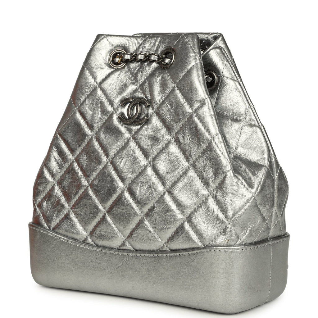 Small Gabrielle Backpack Metallic Silver Aged Calfskin Mixed Metal Hardware