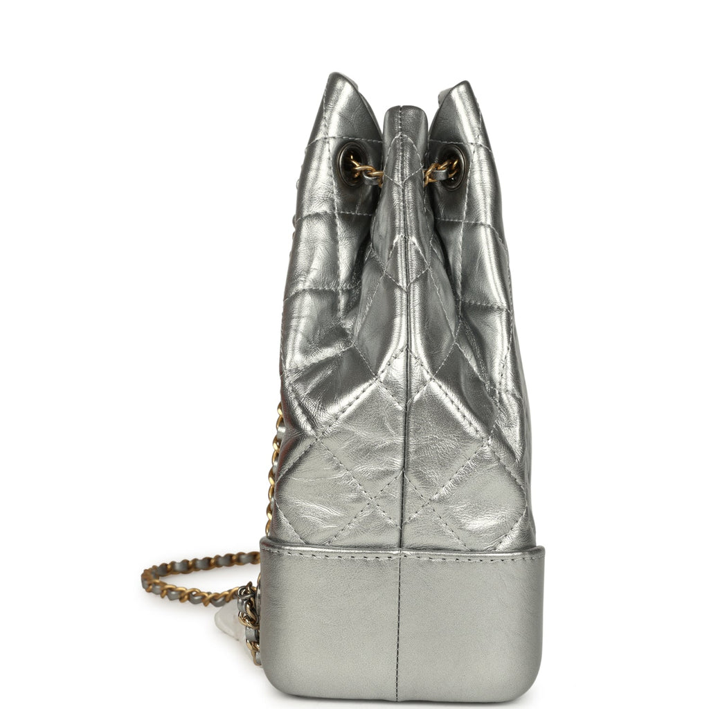 Small Gabrielle Backpack Metallic Silver Aged Calfskin Mixed Metal Hardware