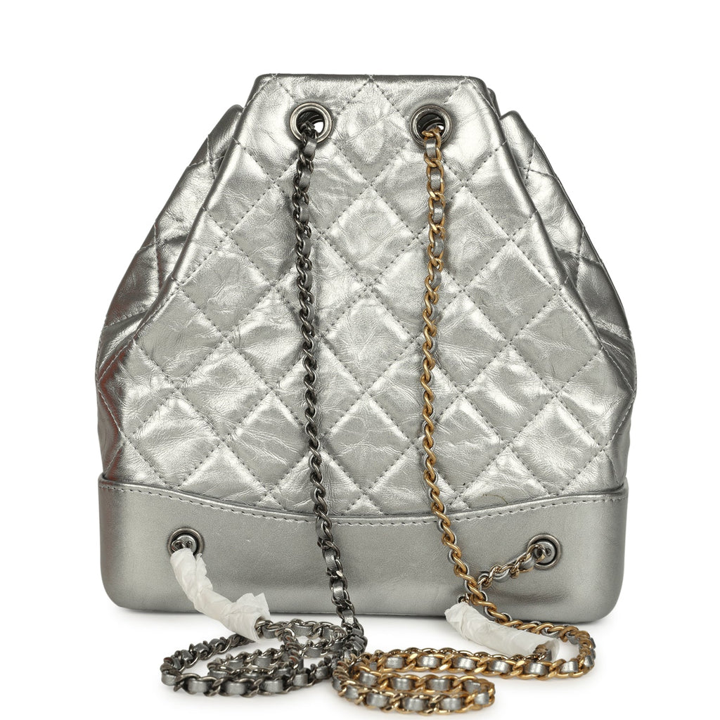 Small Gabrielle Backpack Metallic Silver Aged Calfskin Mixed Metal Hardware